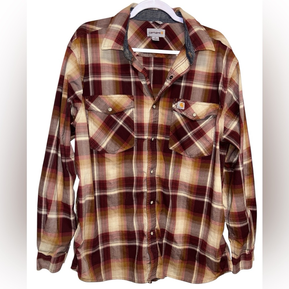 Carhartt Rugged Flex Relaxed Fit Lightweight L/S Snap-Front Plaid Shirt Sz XL